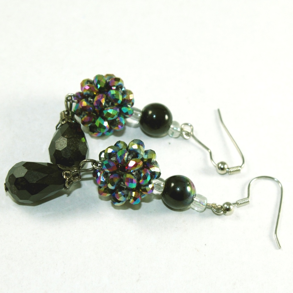 Handcrafted Black beaded drop earrings